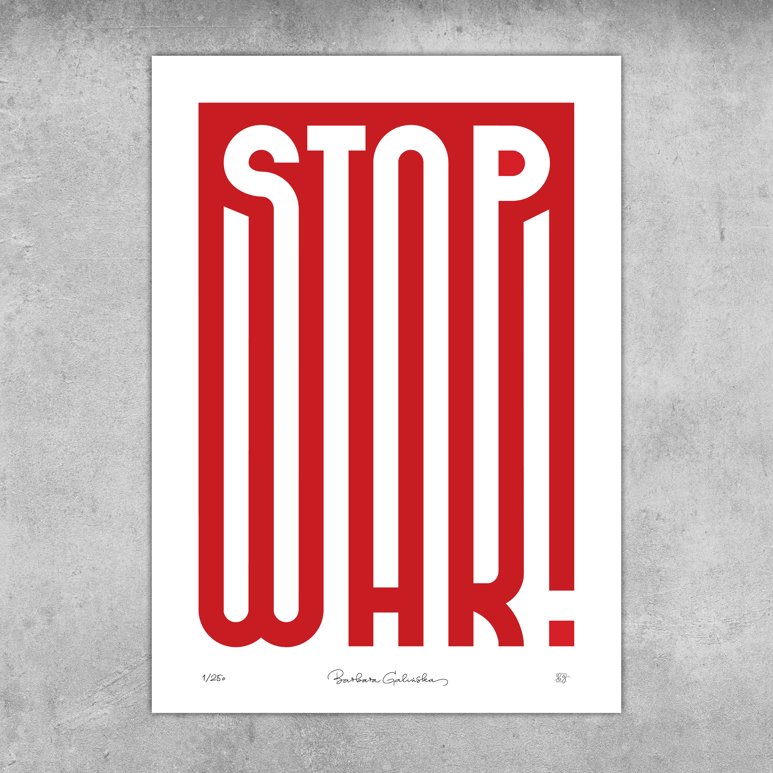 ‘Stop War’ Red And White Print – Limited Edition Of Only 250