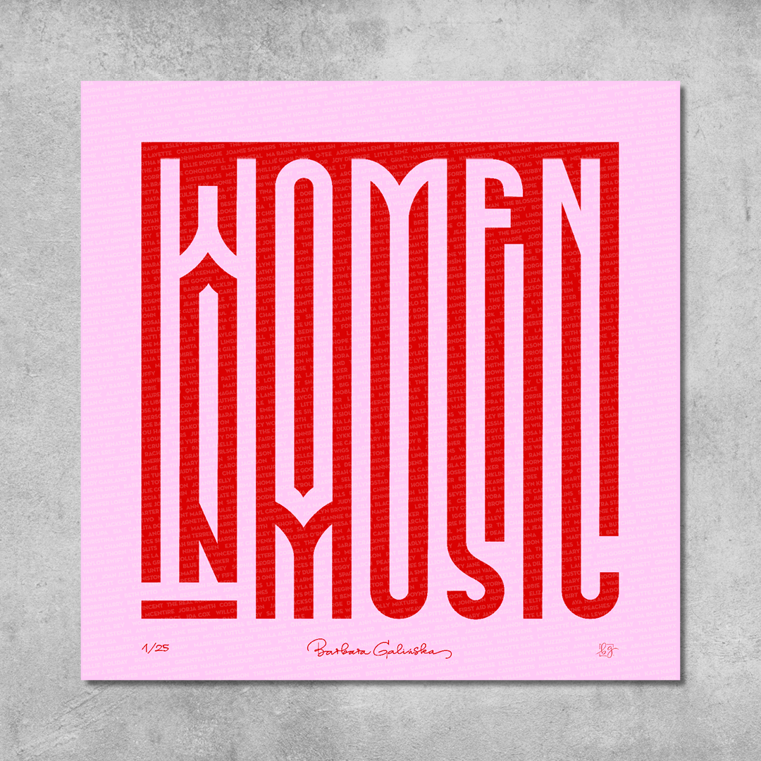 'Women In Music' Light Pink and Red Print - Limited Edition of 25
