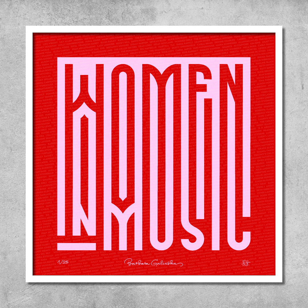 'Women In Music' Red and Light Pink Print - Limited Edition of 25