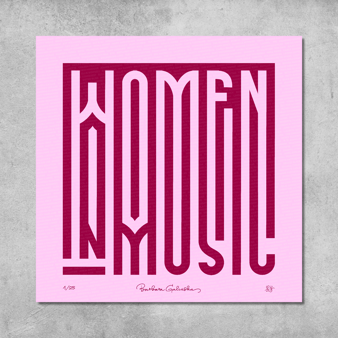 'Women In Music' Light Pink and Maroon Print - Limited Edition of 25