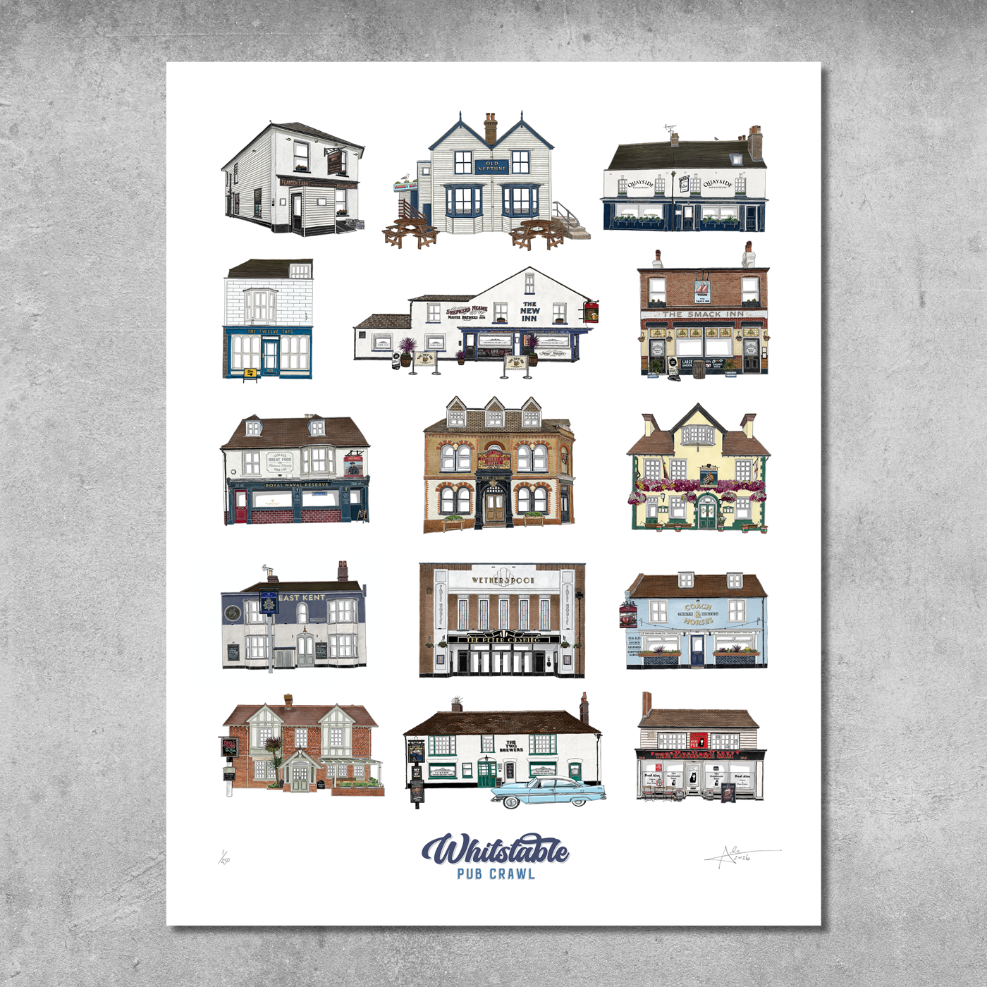 Whitstable Pub Crawl 50cm x 70cm Print