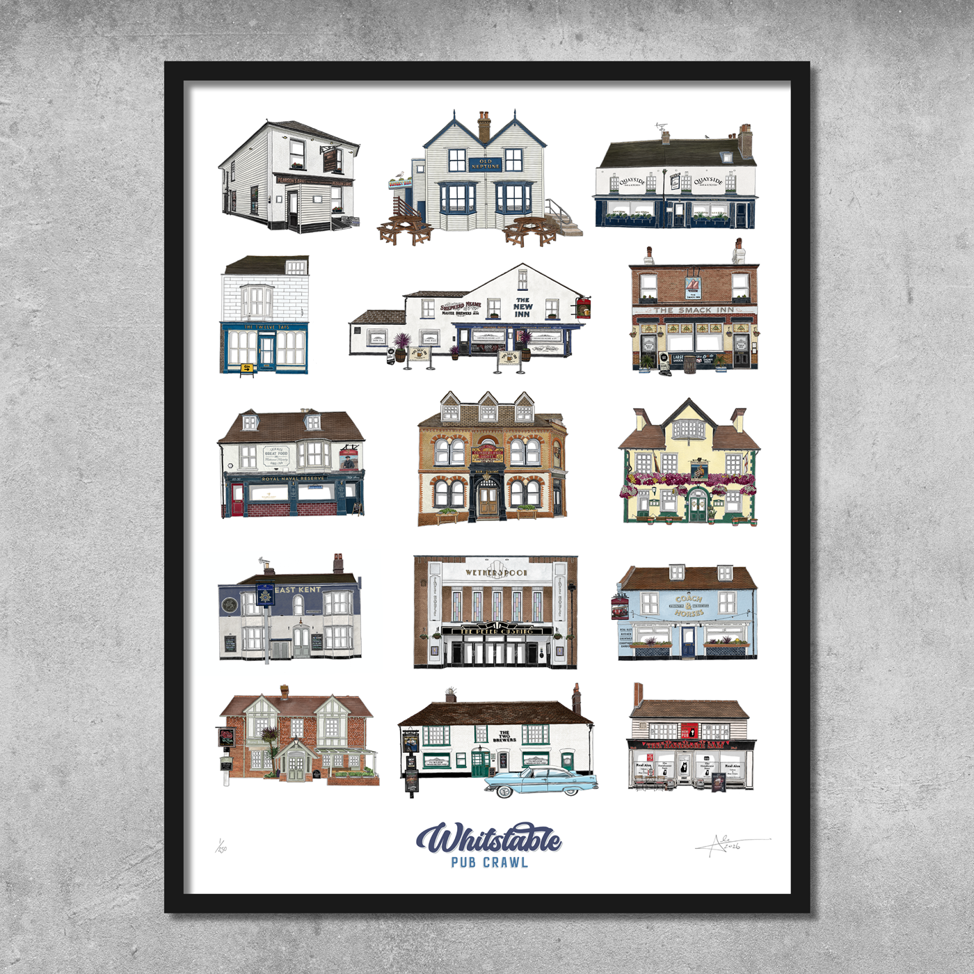 Whitstable Pub Crawl 50cm x 70cm Print