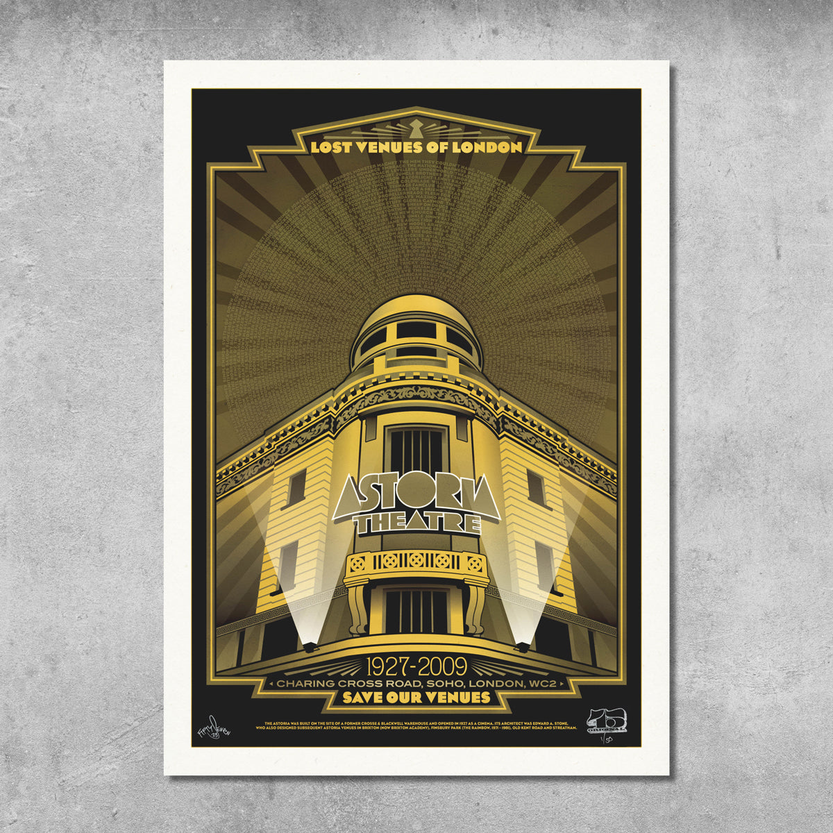 Affiche imprimée « Gold » de Londres Astoria – Édition limitée à seulement 50 exemplaires