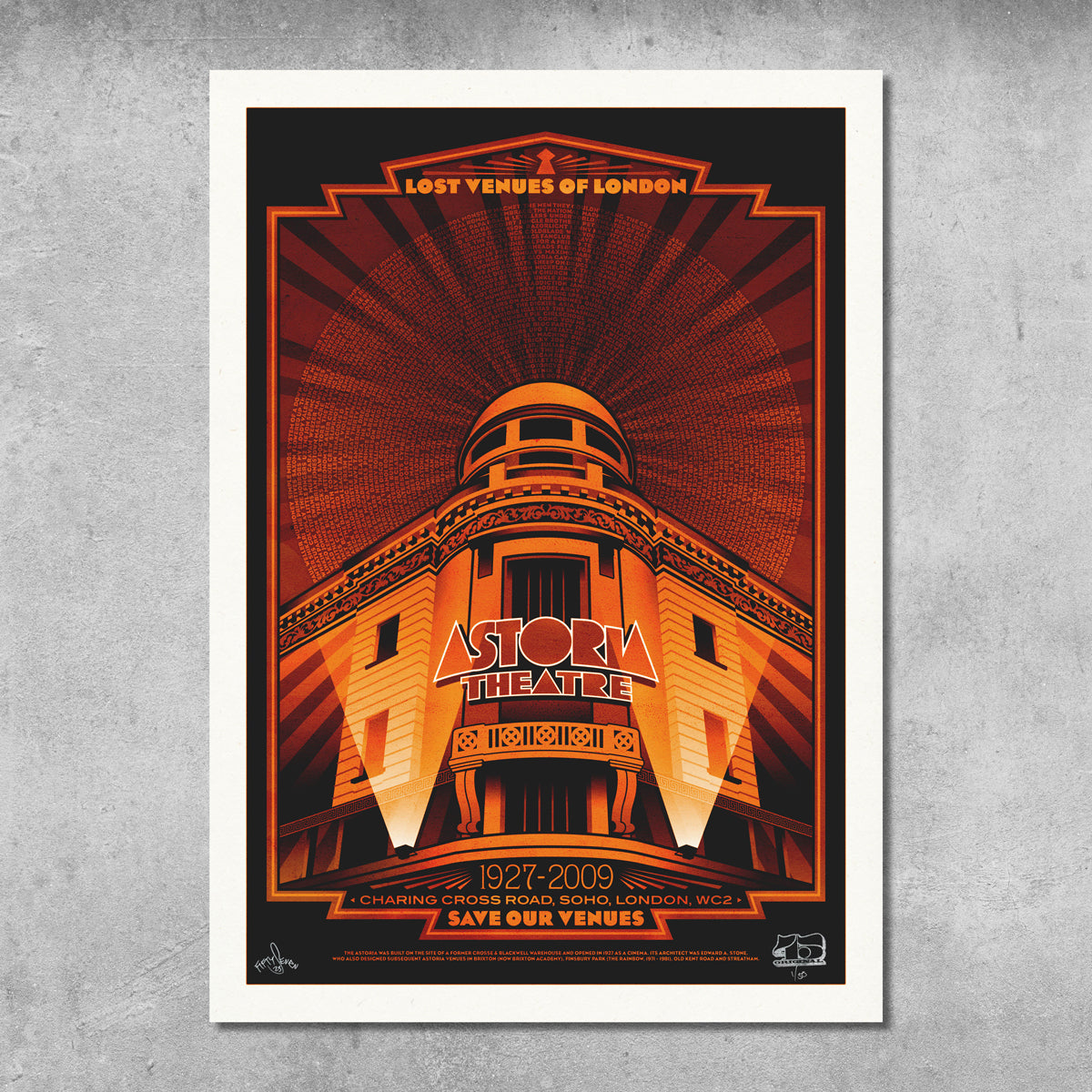 Affiche imprimée « rouge » de Londres Astoria – Édition limitée à seulement 50 exemplaires