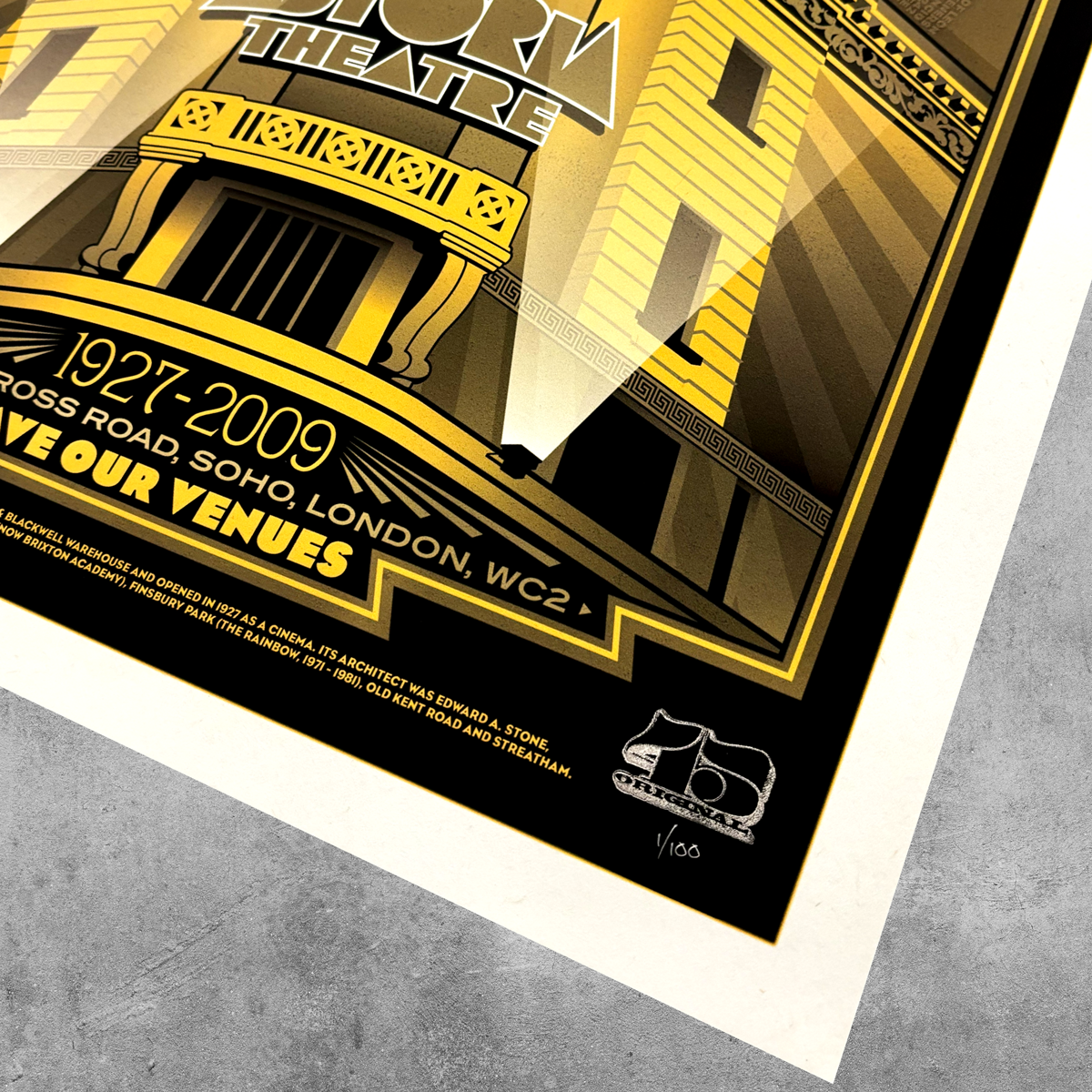 Affiche imprimée « Gold » de Londres Astoria – Édition limitée à seulement 50 exemplaires