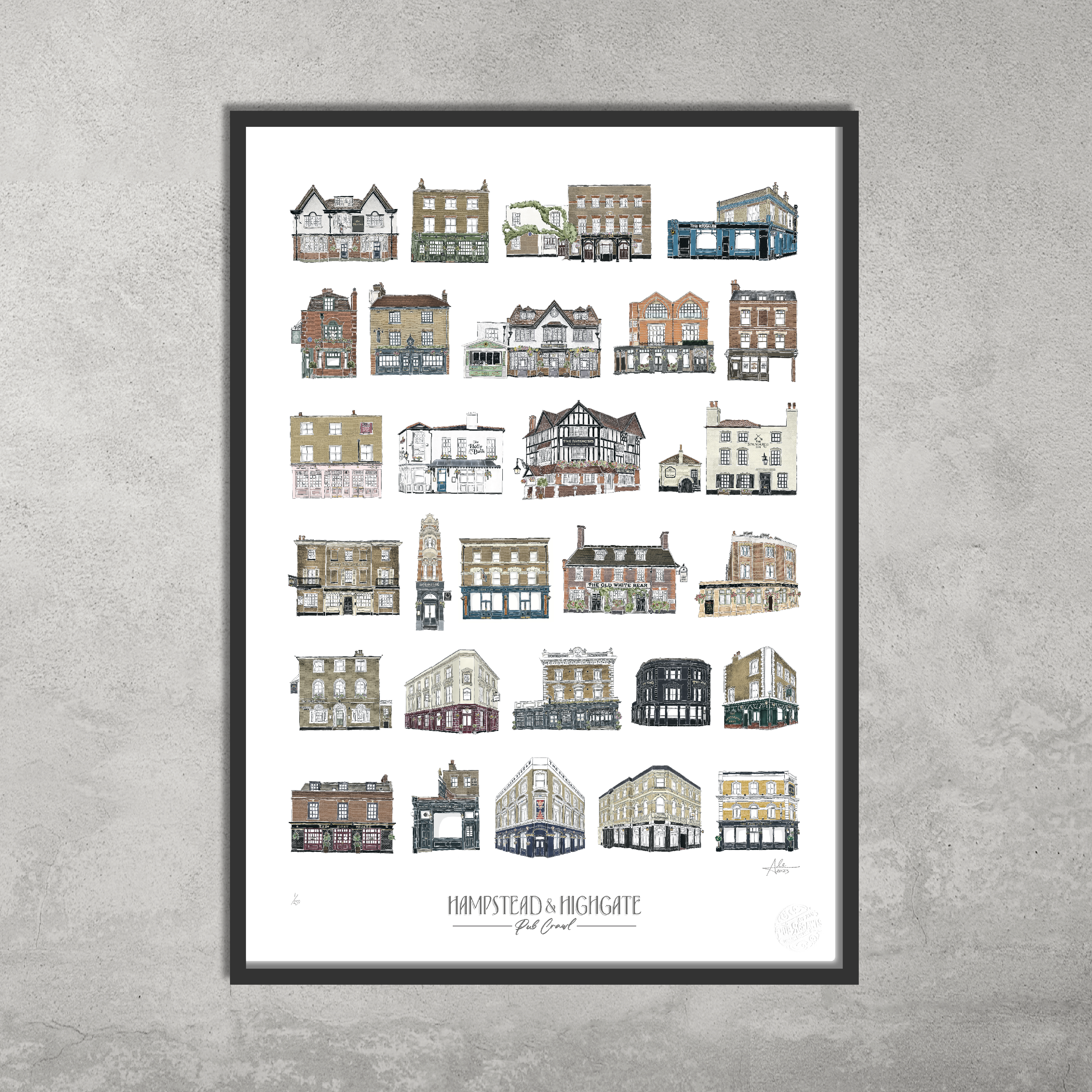 Hampstead & Highgate Pub Crawl - Limited Edition of 250 - 50x70cm Portrait Prints