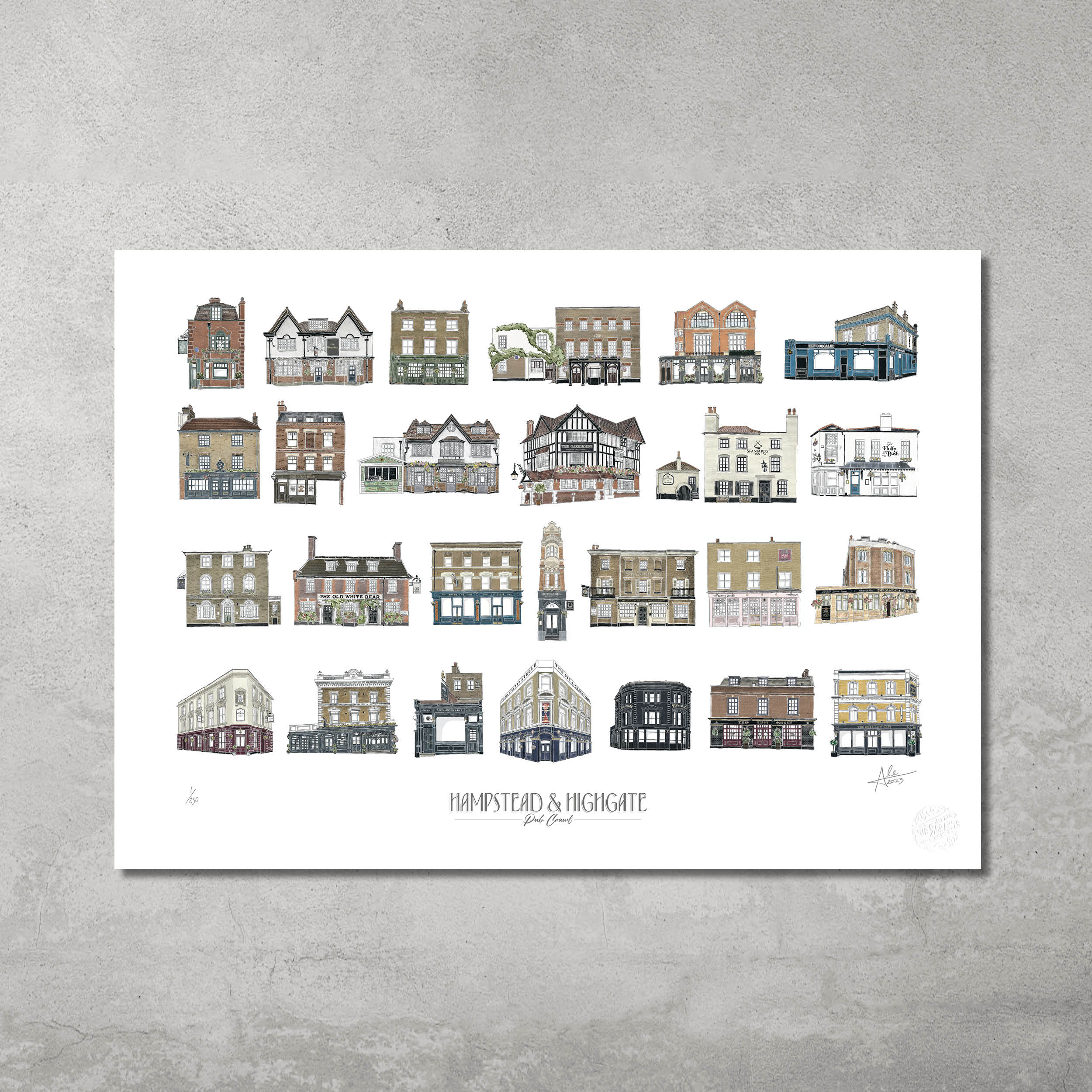Hampstead & Highgate Pub Crawl - Limited Edition of 250 - 50x70cm Landscape Prints